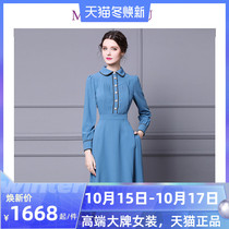 French dress womens skirt 2021 spring new long sleeve doll collar A- line dress waist slim skirt trend