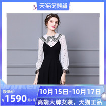 French vintage dress dress womens skirt 2021 Spring New temperament round neck high end lace thin A- line dress tide