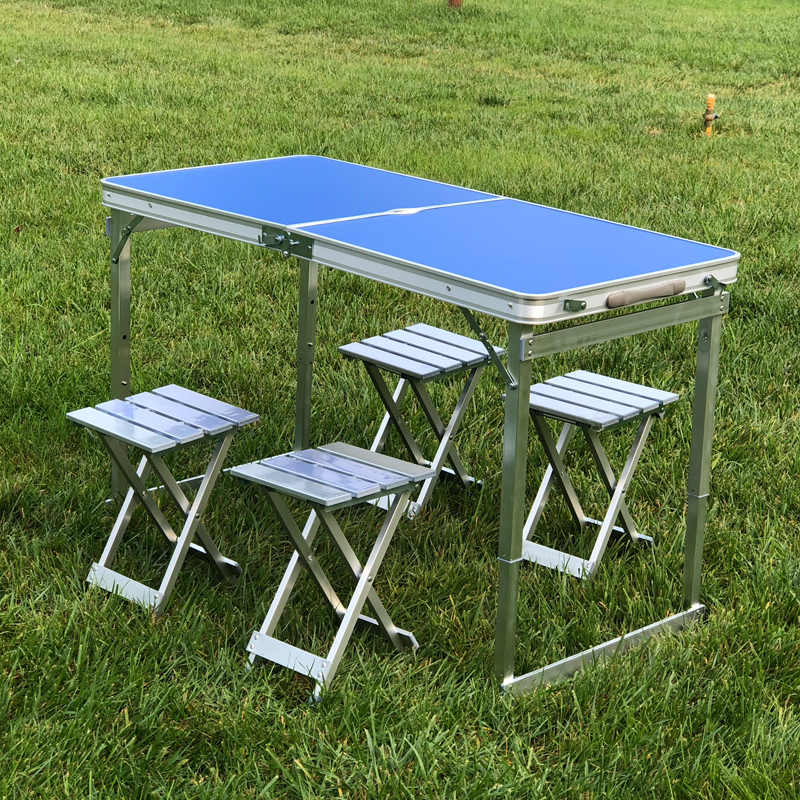 Outdoor folding tables and chairs with table portable exhibition table desk table double rod thickening