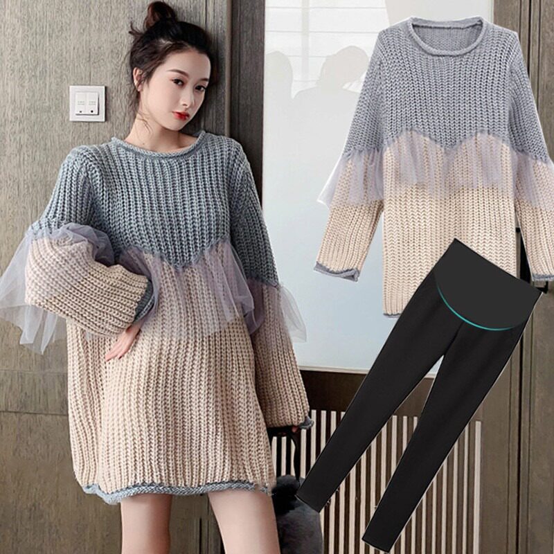 Pregnant women's autumn clothing trend 2020 autumn European and American fashion loose large size sweater dress trendy mother go out long-sleeved suit