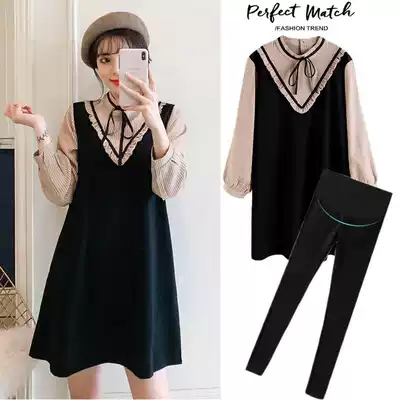 Pregnant women set 2021 autumn and winter out fashion foreign pie Net red pregnant women tide hot mom Korean dress
