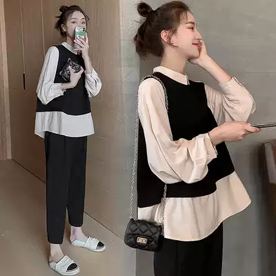 Foreign maternity dress autumn suit fashion autumn and winter New Large size loose tide mother model outer wear two-piece suit