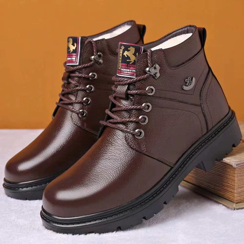 Кожаная зимняя утепленная высокая обувь, кожаные сапоги, воловья кожа, 2023, из натуральной кожи