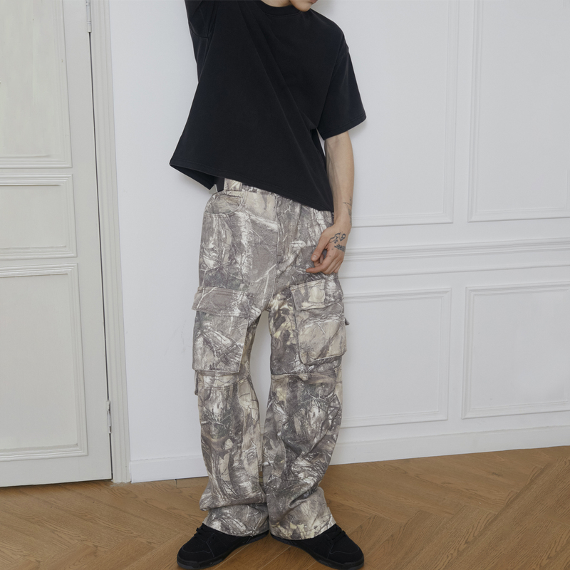 Sinonome Cargo Pants Multi-Pocket Workwear Printed Deadwood Branch Camouflage Wide-Leg Loose Trousers Sinonome Cargo Pants Multi-Pocket Workwear Printed Deadwood Branch Camouflage Wide-Leg Loose Trousers