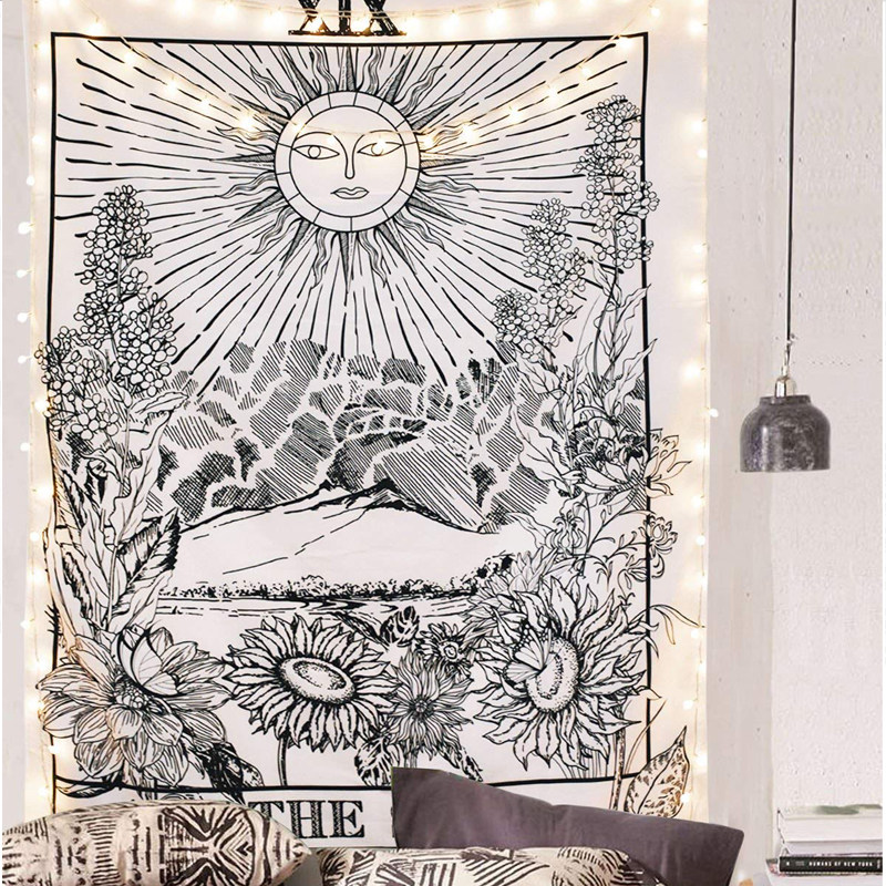 Nordic Retro Sun Moon Tarot Card Hanging Fabric Background Cloth Wall Cloth Bedside Bedroom Wall wall Decorative Table Cloth Tapestry