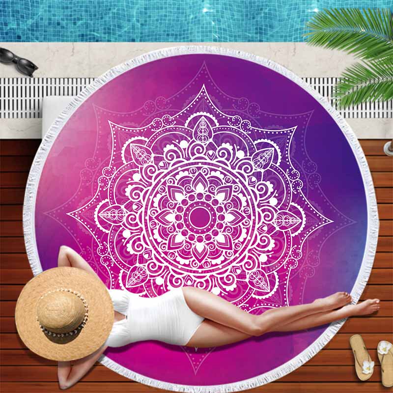 Gradient Mandala Thickened Round Beach Towel Outdoor Beach Swimming Shawl Floor Mat Yoga Quick-Drying Bath Towel