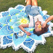Mediterranean Lotus Mandala round beach towel Tapestry Oversized outdoor Yoga towel Floor mat Picnic mat Tapestry
