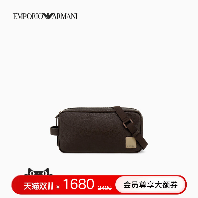 Emporio Armani/Armani's New Autumn and Winter Men's Retro Small Bag with Lychee Pattern, Hand-Held Waist Bag, Chest Bag