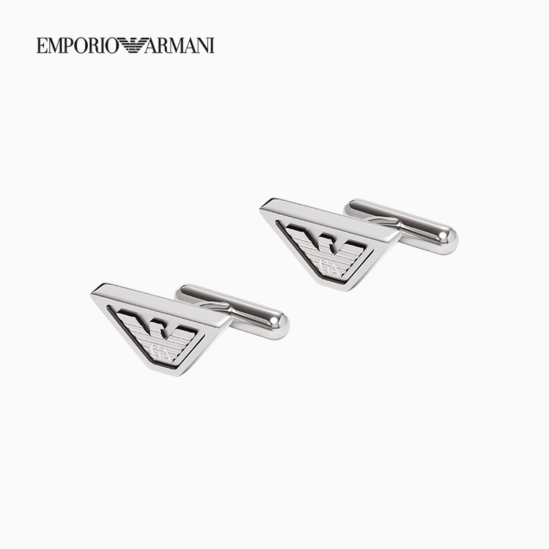 EMPORIO ARMANI/アルマーニ メンズ スチール台形イーグルロゴ プレーンフォーマルカフスボタン 2個パック