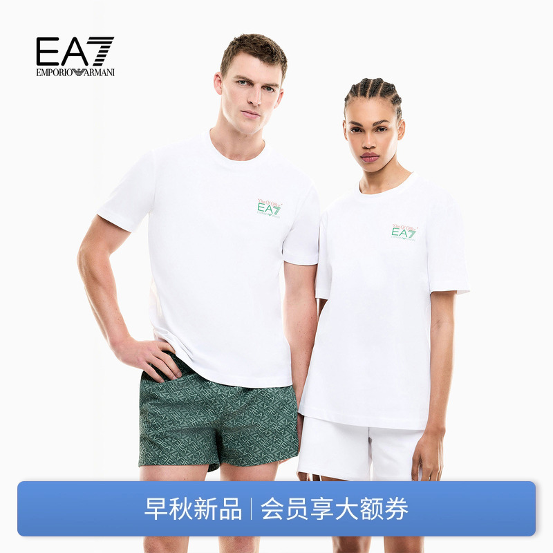 Emporio Armani/Armani Ea7/Autumn New Style Pure Cotton Round Neck Short-Sleeved Printed T-Shirt for Men and Women Couples