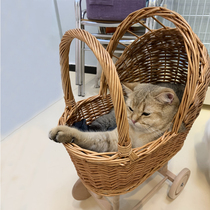 Korean retro cat rattan stroller play house toy stroller doll stroller childrens room decoration photo props