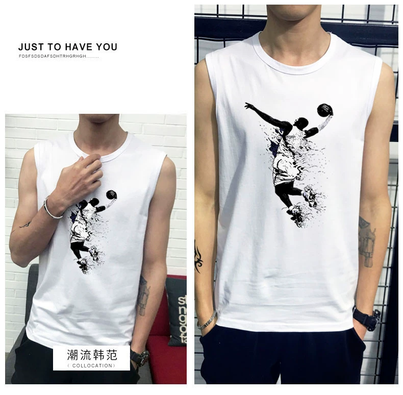 Áo thun cotton nam không tay XL áo dài ngang vai mỏng phần thể thao áo bóng rổ XL rộng vai vest thủy triều áo khoác ghi lê nam