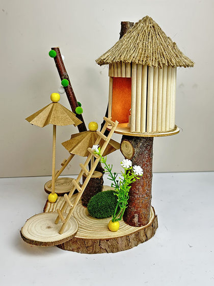 解闷手工桌面装饰摆件益智玩具树屋材料创意diy亲子活动立体拼装