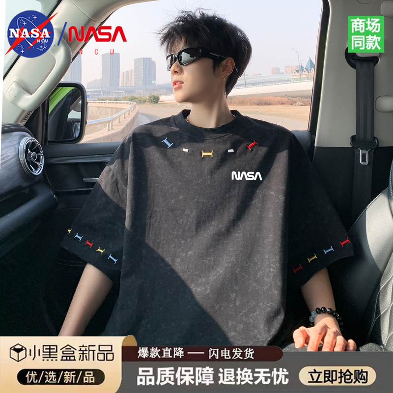 Nasa New Summer Casual Short-Sleeved T-Shirt for Men, American-Style Tie-Dye, Loose Round Neck, Trendy Brand, Versatile Half-Sleeve Top