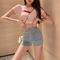 2021 summer new Korean fashion Hong Kong style chic zipper high waist all-match pocket denim shorts hot pants women