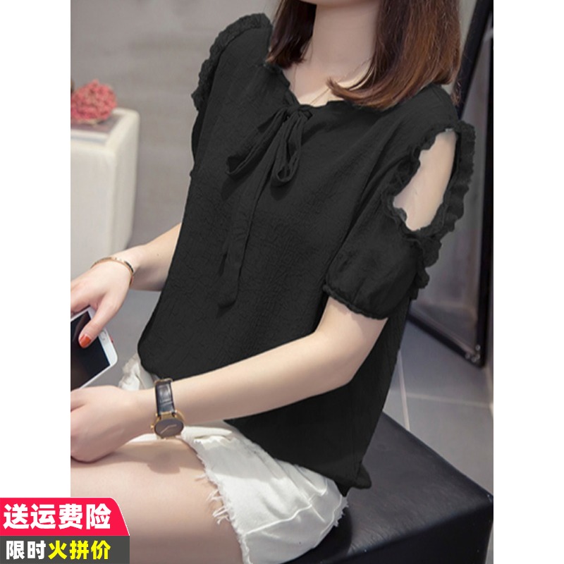 Large size women's blouse 2021 new female summer fat sister loose thin age reduction off-shoulder short-sleeved Western style blouse