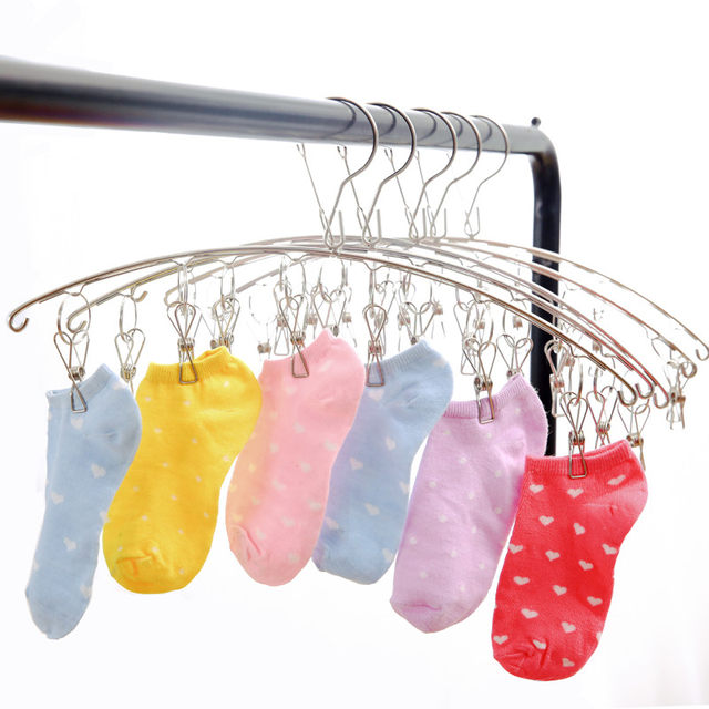 ເຄື່ອງໃຊ້ໃນຄົວເຮືອນທີ່ມີປະໂຫຍດຫຼາຍສະແຕນເລດແຫ້ງເຄື່ອງນຸ່ງຫົ່ມ rack ການເກັບຮັກສາ artifact windproof multi-clip ເດັກນ້ອຍ sock rack hook