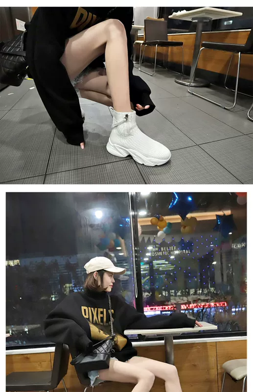 Mùa hè 2019 mới vớ co giãn nữ phiên bản Hàn Quốc của ulzzang thủy triều hoang dã lưới thoáng khí high-top sneakers - Giày cao gót