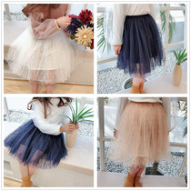 Spring and summer new childrens tutu skirt Korean version childrens skirt lace polka dot girls mesh skirt mid-length princess skirt