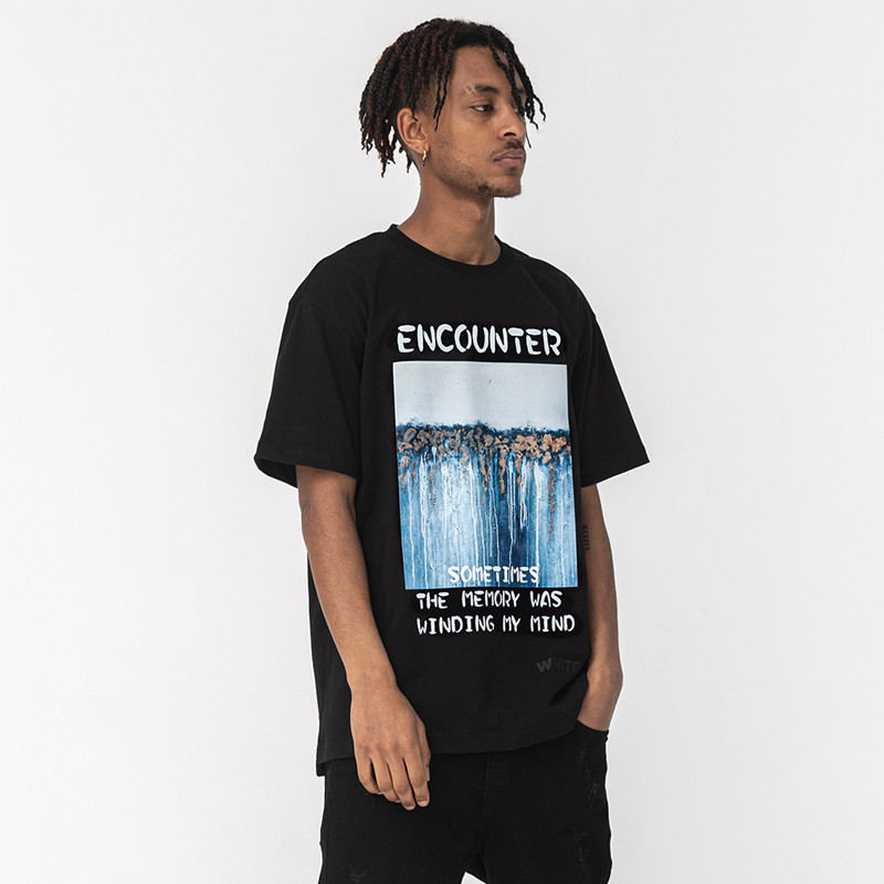 WHITE HOT Waterfall Graffiti Series Printed Casual Short Sleeve T-Shirt US Version Couples