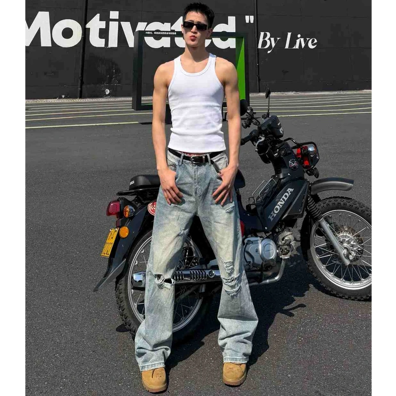 26Pak Ripped Denim American-Style Fitness Streetwear Drapey Summer Fashion Item Casual High-Quality Unisex Jeans
