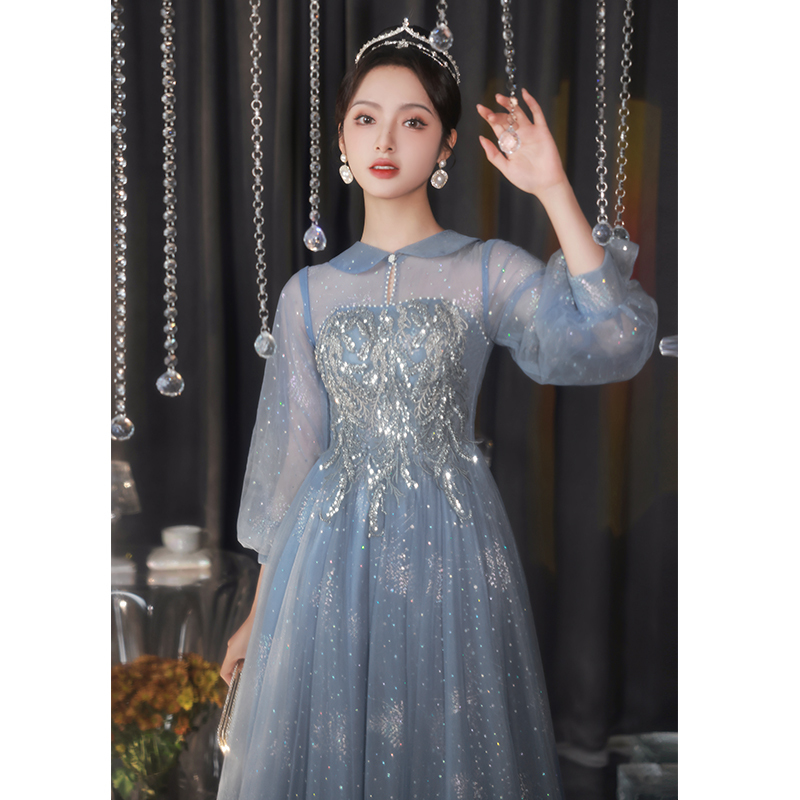 Blue Evening Dress for Women 2026 New Style Light Luxury Niche High-End Elegant High School Student Coming-Of-Age Ceremony Princess Dress