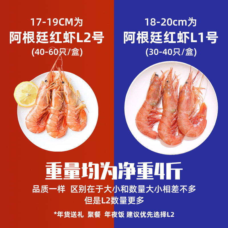 菜帮 L2级 进口阿根廷红虾 净重4斤 单只17-19cm 图1