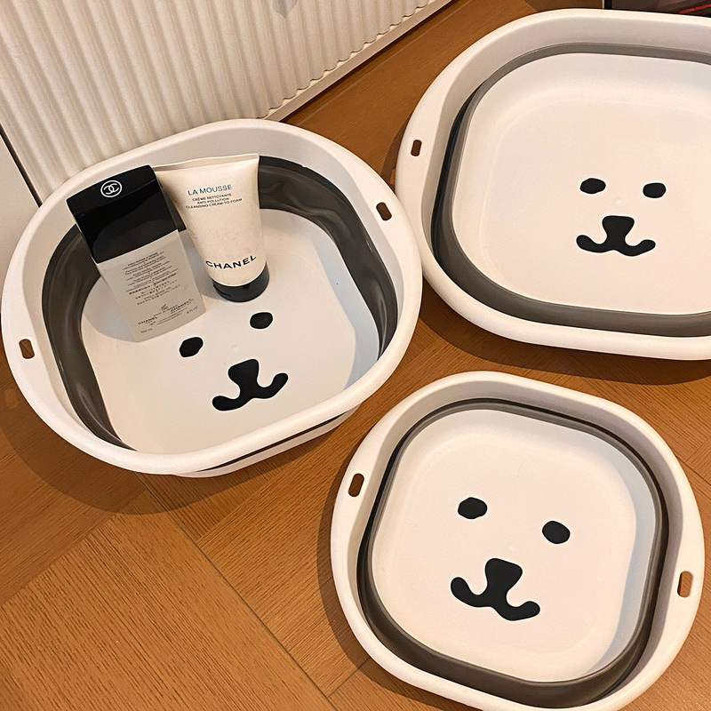 Cute Bear Foldable Washbasin for Home Use, Portable Small Basin for Bathroom, Student Dormitory, Laundry Basin for Washing Socks