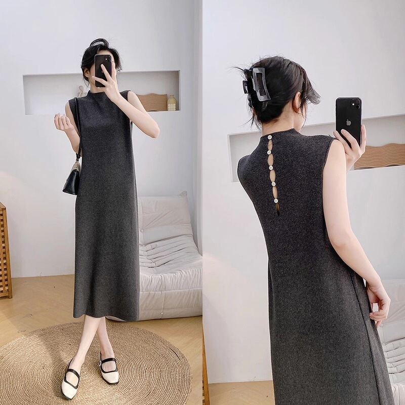 2025 Spring New Style Back-Cutout Half-High Collar Sleeveless Knitted Dress for Women, Inner Layer Sweater Vest Dress 2025 Spring New Style Back-Cutout Half-High Collar Sleeveless Knitted Dress for Women, Inner Layer Sweater Vest Dress