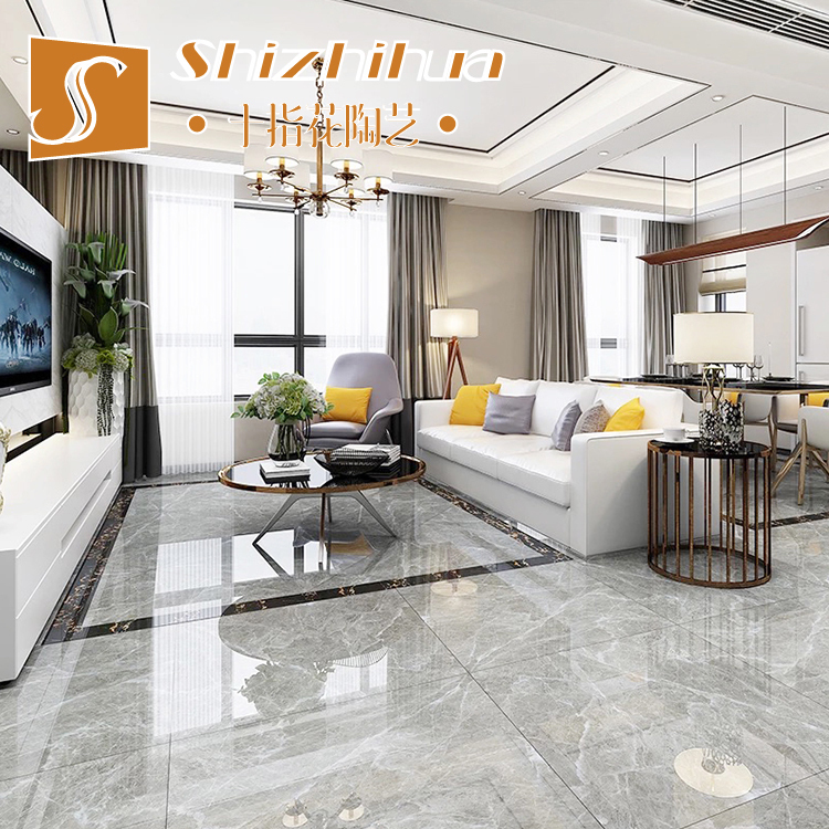 Living room tiles 800x800 full cast glaze marble gray tiles Foshan cloud gray stone wear-resistant floor tiles