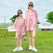Girls summer sun protection jacket ice silk shirt childrens and older childrens summer fashionable parent-child three-piece suit for mother and daughter