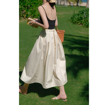 Beautiful Emperor very elegant Cream Beige high waist Pleated Puffy French skirt Umbrella skirt Summer