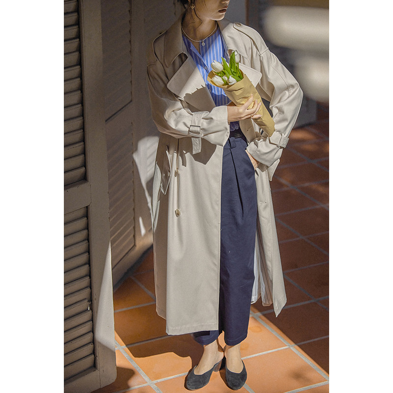 Beautiful emperor anti-wrinkle easy to take care of French double-breasted suit collar loose long trench coat 2021 new