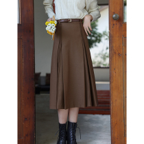 Beautiful emperor pleated design high waist skirt womens 2020 winter new versatile medium-long a-line skirt
