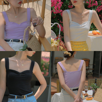 Beautiful Emperor Summer B- prepared slim Joker chest wrinkle French retro wide shoulder strap vest