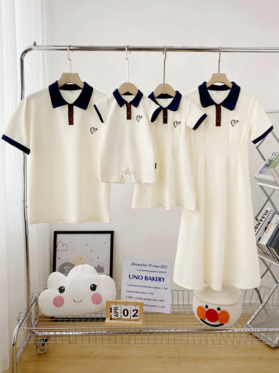 Baby Family Matching Outfits Summer 2025 Family of Three Preppy Style Polo Shirt Short-Sleeved T-Shirt Mother and Child Dress