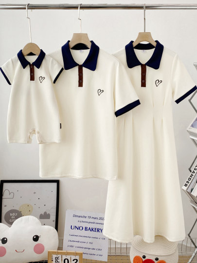 Baby Family Matching Outfits Summer 2025 Family of Three Preppy Style Polo Shirt Short-Sleeved T-Shirt Mother and Child Dress