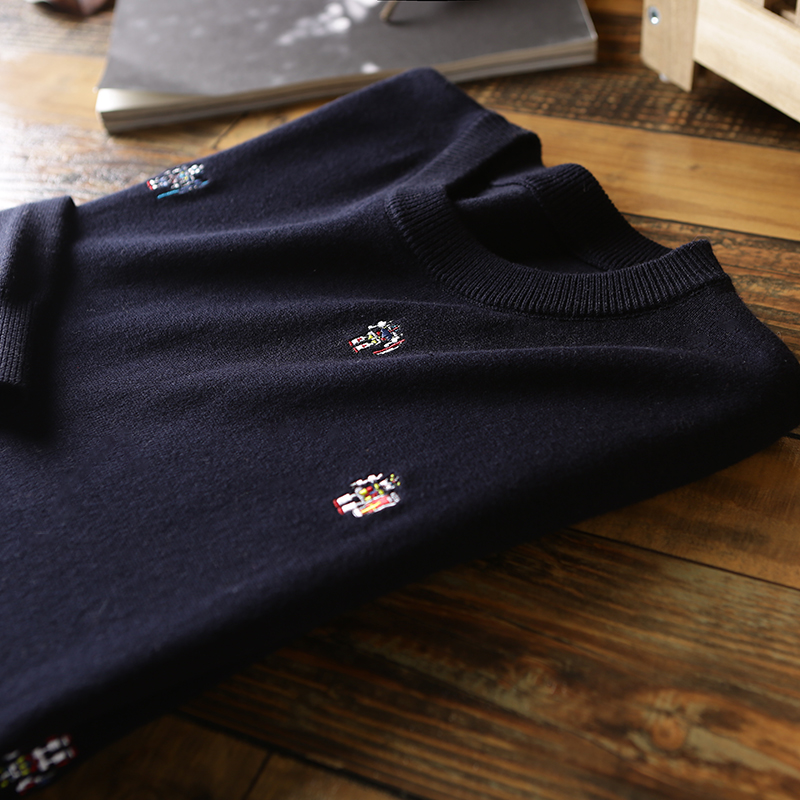 Full body embroidery so delicate autumn and winter new men's fashion casual soft glutinous warm needle weaselwear damp