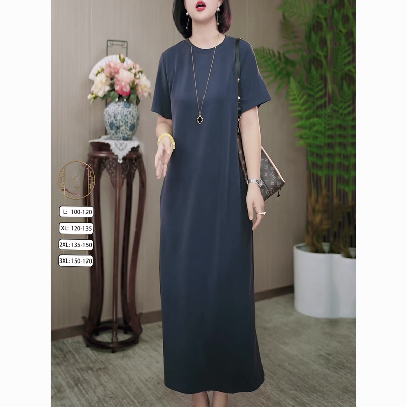 High-End Light Luxury Fashion Korean Style Plus-Size Dress for Women 2025 Summer New Style Elegant Loose Slimming Age-Reducing Long Dress