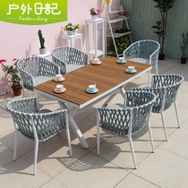 Outdoor table and chairs patio waterproof sunscreen outdoor balcony open air casual plastic wood rock plate dining table and chairs combined with three sets