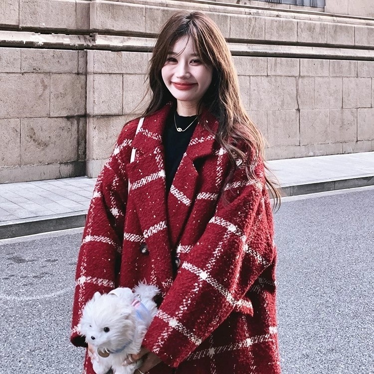 Authentic Red Plaid Blazer for Women, 2026 Winter Loose Thickened down Jacket with Woolen Coat Lining Authentic Red Plaid Blazer for Women, 2026 Winter Loose Thickened down Jacket with Woolen Coat Lining