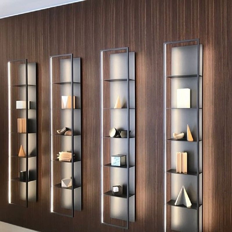 Nordic medieval iron art multilayer luminous shelves wall-mounted ins wind small red book identical with lamp bookshelf containing shelf