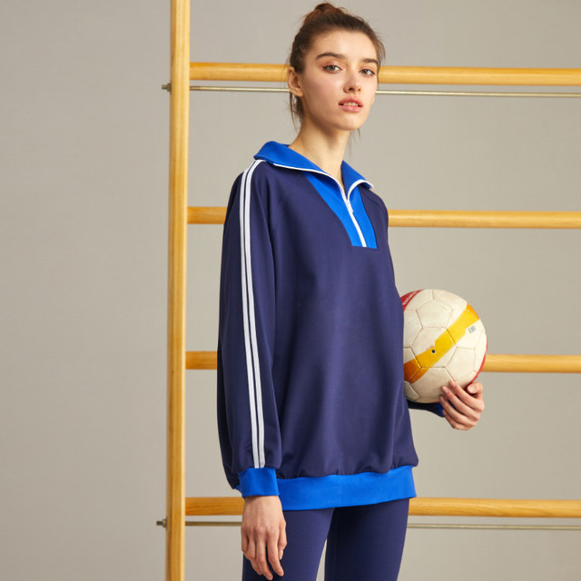 gymna spring retro stand-up collar half-zip loose casual clothes sports sweatshirt sweat-absorbent pullover breathable ສໍາລັບແມ່ຍິງ