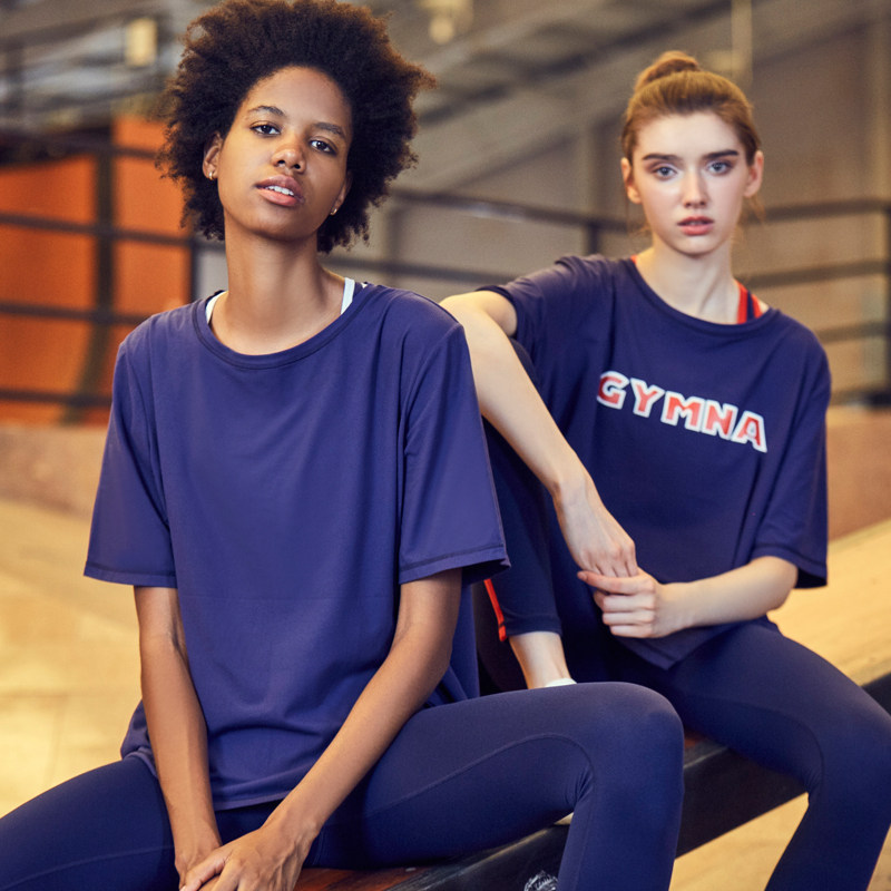 GYMNA Sport short sleeve large size T-shirt elastic speed dry yoga blouse half sleeve running hood gym gym training woman