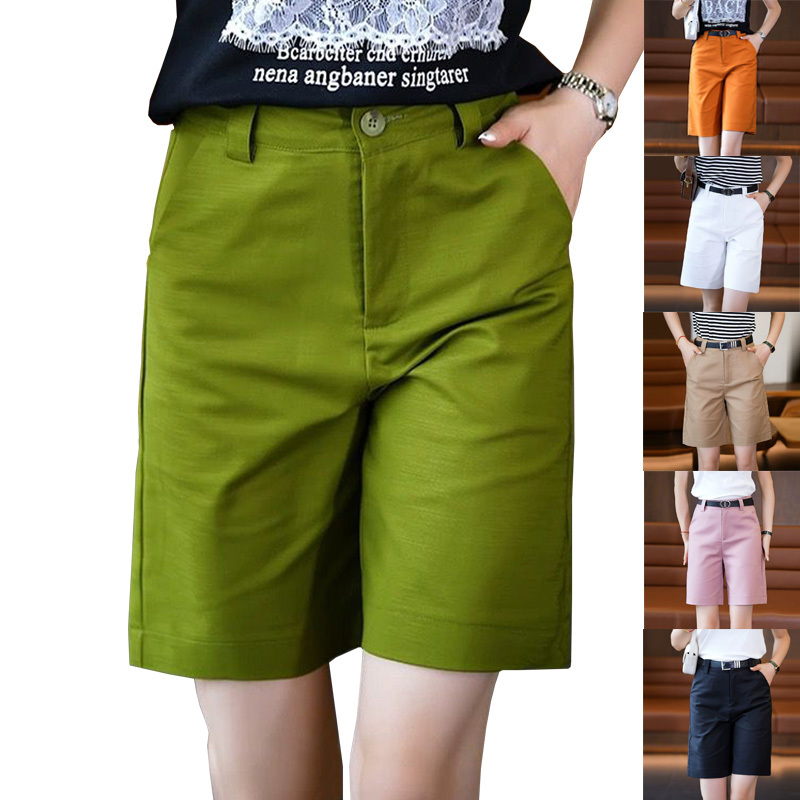 Women's Golf Shorts, Summer Straight-Leg Knee-Length Shorts, High-Waisted, Slimming, Thin, Breathable, Casual Pants