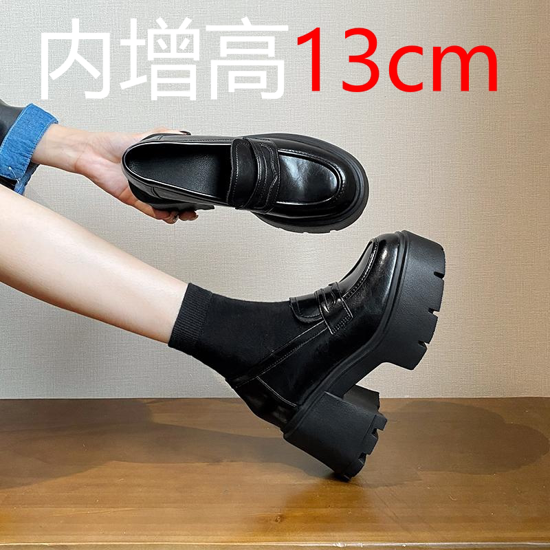 Genuine Leather ~ Small Women's 13cm Height-Increasing Loafers, New Thick-Soled Ultra-High Heel British Style Small Leather Shoes Genuine Leather ~ Small Women's 13cm Height-Increasing Loafers, New Thick-Soled Ultra-High Heel British Style Small Leather Shoes