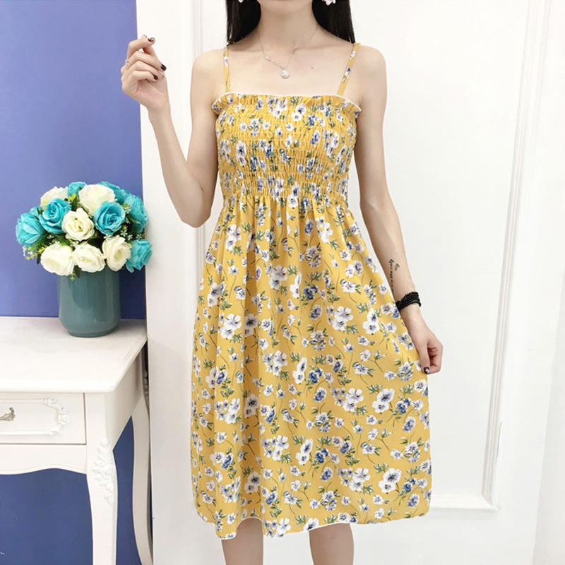 Broken Flower Harnesses Ocean Dress Summer Clothing 2022 female Han version closeted waist display slim fit with long hanging band dress in sleeveless