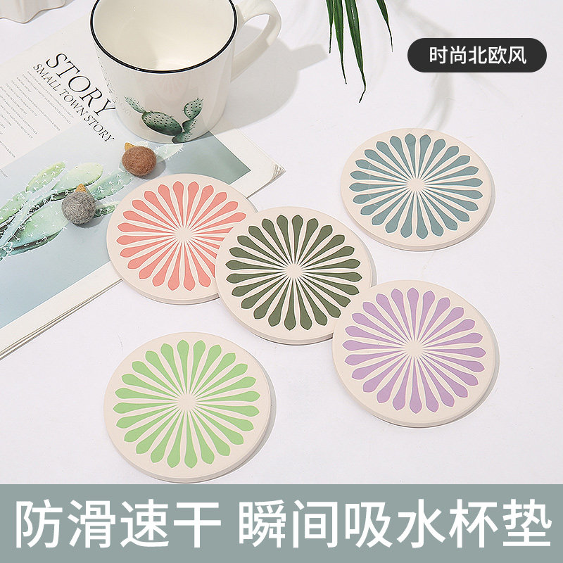 Diatom mud coaster cartoon cute tea coaster absorbent non-slip mat round square creative Nordic customizable pattern