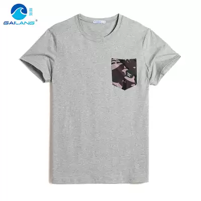 Gailang summer cotton round neck T-shirt wild fashion men's beach vacation sports loose solid color short-sleeved black