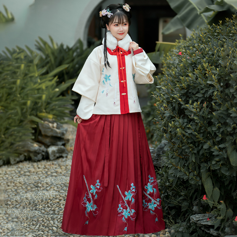 Ming-made Hanfu women's autumn and winter jacket skirt half-arm placket original improved daily spring and autumn style Chinese style ancient costume